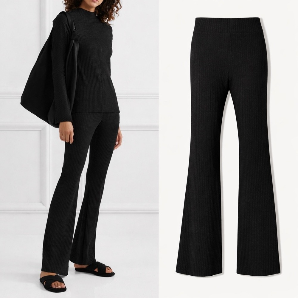 Calé Angelique Ribbed Flare High Rise Knit Leggings Minimalist Made in Canada